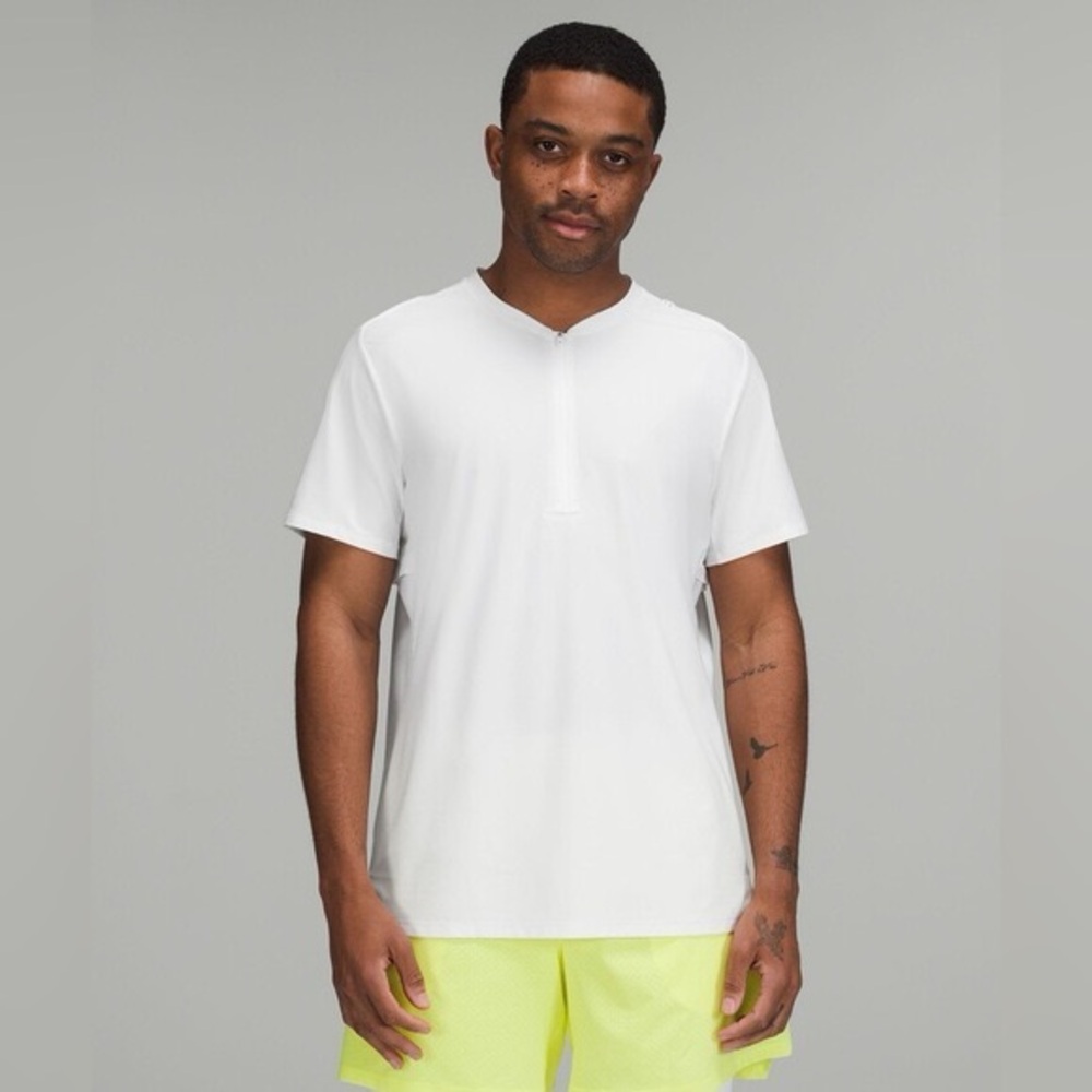 lululemon Men's Vented Tennis White Half-Zip Performance Tee, Like New, XL